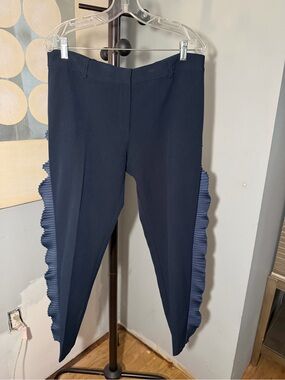 Closet Navy Dress Pants with Side Ruffles Detail